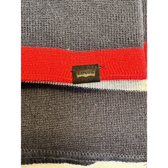 Levis Beanie & Scarf Set - Maximum Warmth - Red/Navy/Gray Stripes Knit Classic - Picture 3 of 6